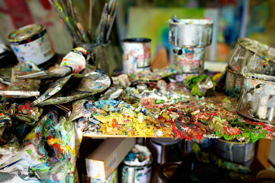artist studio workshop paint station