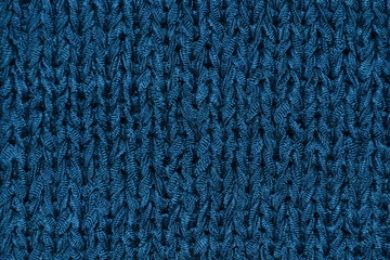 Knitted texture saturated dark blue. Background template for design banner, poster, wallpaper. Saturated blue background.High quality photo