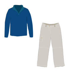 Half zipper long sleeve blue sweater and pants isolated on a white background