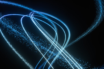 Blue glowing particles, abstract background, 3d rendering.