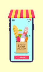 Online Food Delivery. Bag icon with food. Vector illustration