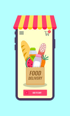 Online Food Delivery. Bag icon with food. Vector illustration