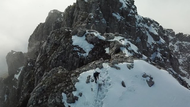 Man hiking in the italian mountain Grignetta aerial landscape view