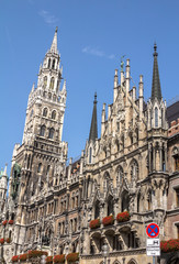 Munich, Germany, Bavaria. Marienplatz town hall architecture