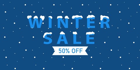 White Sale with white snow blue text, white tape and blue background