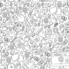 Seamless pattern. Digital marketing, social media, communications, management. Background for banners.