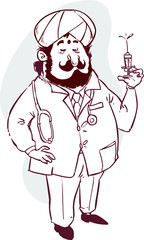 indian doctor holding syringe stock illustration