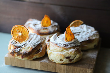 roll Graffin on a dark background. bakery products.Easter cake. puff pastry