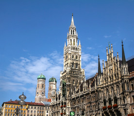 Fototapeta premium Munich, Germany, Bavaria. Marienplatz town hall architecture 
