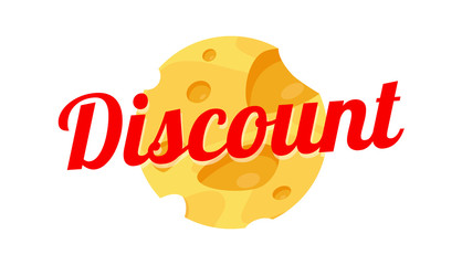 Cheese discount label for sale. Vector icon with Maasdam and text caption isolated on white background - Sticker Tag for Market promotion and Advertising.