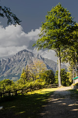 Panorama on Italian Alps with a dark sky