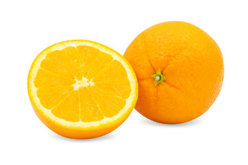 Closeup fresh orange fruit sliced isolated on white background with clipping path