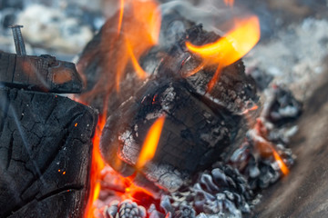 Burning wood on an outdoor woodburner