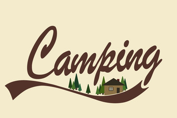Camping logo. House in the forest. Simple vector illustration.