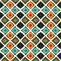 Ikat geometric folklore ornament with diamonds. Tribal ethnic vector texture. Seamless striped pattern in Aztec style. Folk embroidery. Indian, Scandinavian, Gypsy, Mexican, African rug.
