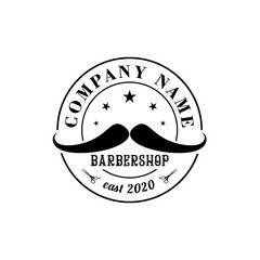 The Barber logo with beard and mustache. Scissors. Barber shop symbol.