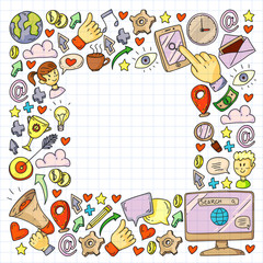 Digital marketing, social media, communications, management. Background for banners.