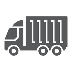 Cargo truck glyph icon, logistic and delivery, delivery truck sign vector graphics, a solid icon on a white background, eps 10.