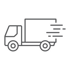 Fast shipping delivery thin line icon, logistic and delivery, truck sign vector graphics, a linear icon on a white background, eps 10.