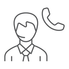 Call center thin icon, support and helpline, man support operator sign vector graphics, a linear icon on a white background, eps 10.