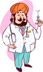 indian doctor holding syringe stock illustration