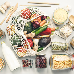 Zero waste concept. Eco-friendly shopping, flat lay