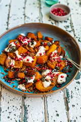 Roasted Butternut Squash with Tahini Yoghurt and Pomegranate Seeds