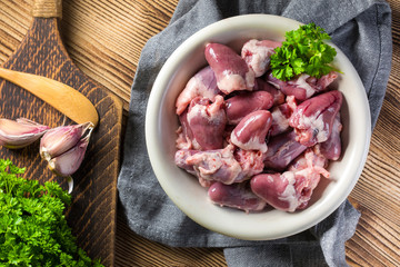 Fresh raw chicken hearts