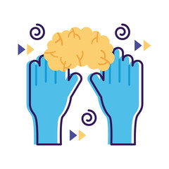 hands with brain mental health flat style icon