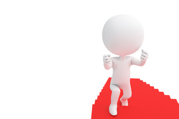 3Dレンダリングによるガッツポーズで階段を上る人物