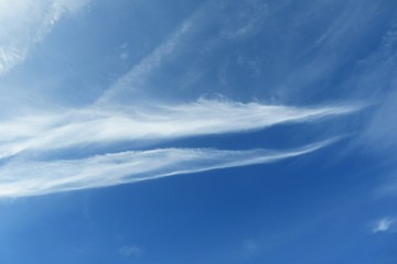 Beautiful cirrus clouds in blue sky, natural background