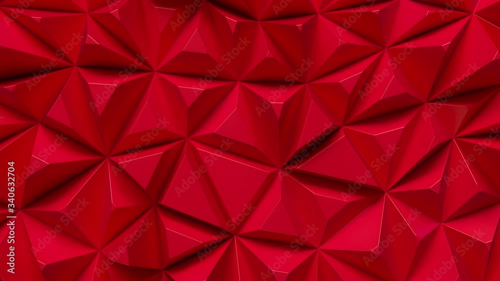 Poster red dynamic fragments. polygonal pattern design. 3d loop animation. triangular mosaic surface. morph
