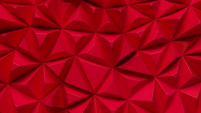 Red dynamic fragments. Polygonal pattern design. 3d loop animation. Triangular mosaic surface. Morphing cells background. Futuristic crystals. 4K seamless abstract composition.