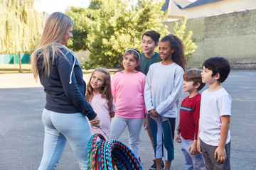 Children doing physical education in elementary school