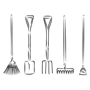 garden tools. garden tools set vector sketch illustration