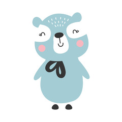 Cute blue bear animal. Cartoon kids character, vector illustration.