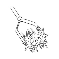 garden tools, hoe, chopper, baking powder garden baking powder vector sketch illustration.