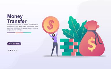 Money Transfer illustration concept with tiny people.