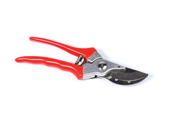 Isolated Pruning knives with red holder on white background.