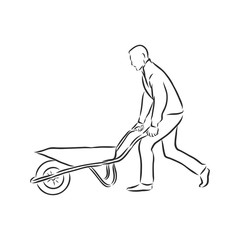 sketch gardening background. Hand drawn design. garden wheelbarrow vector sketch illustration