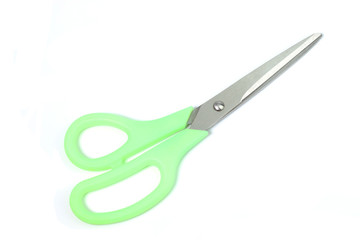 Green isolated scissors on white background