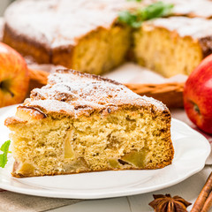 Apple Cake with Chunks of Sweet Apples. Selective focus.