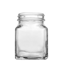 Empty transparent glass jar isolated on white