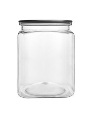 Empty transparent glass jar isolated on white
