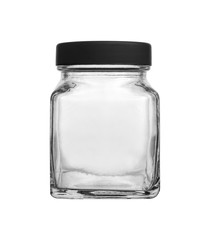 Empty transparent glass jar isolated on white