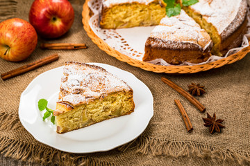 Apple Cake with Chunks of Sweet Apples. Selective focus.