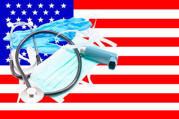 mask and other emergency medical supplies to combat the viruson the flag of the united states