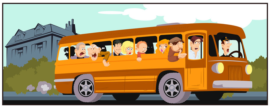 Bus full of passengers. Stock illustration.