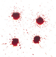 Blood splatter on white for halloween design. Red dripping blood drop.