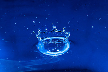 Close up on water drop crown From the water pattern beautiful Art blue Reflection Backdrop Texture
